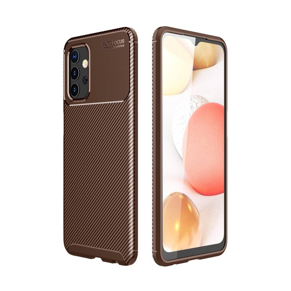 Newface Samsung Galaxy A32 Kılıf Focus Karbon Silikon Kahverengi
